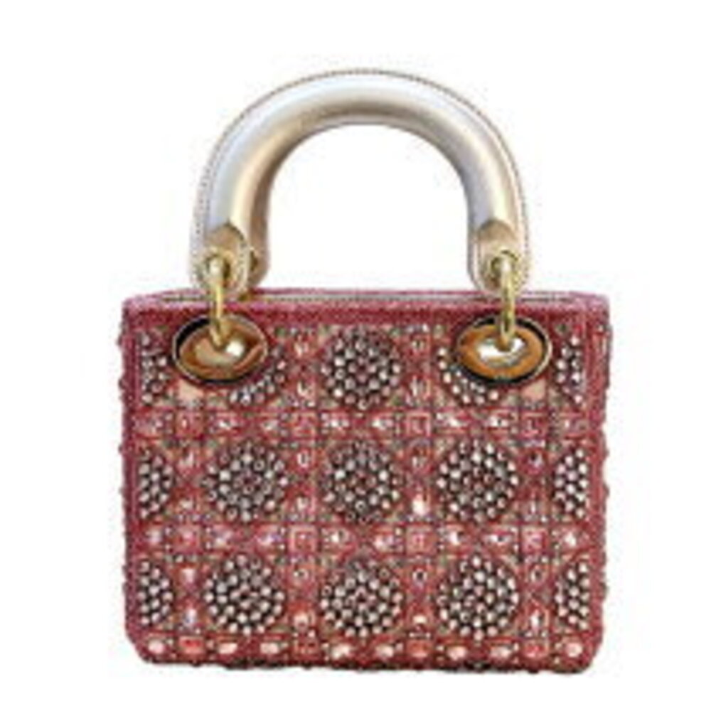 Dior Lady Beads Bag Satin Pink Christian Shoulder